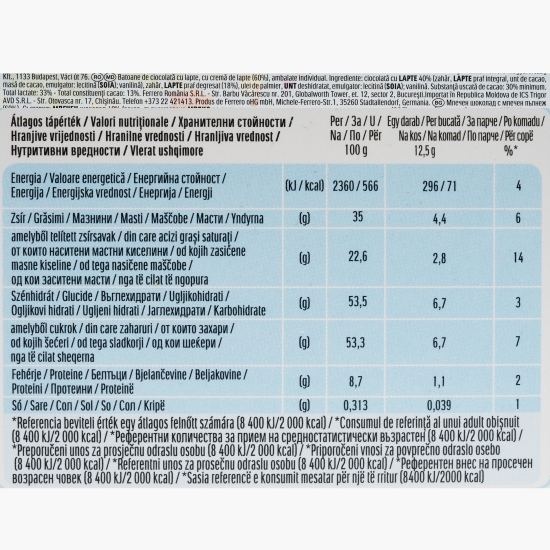 Batoane de ciocolată cu lapte 12x12.5g