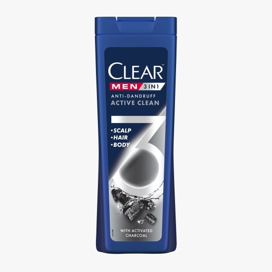 Șampon antimătreață pentru bărbați, cu cărbune 3 în 1 Active Clean 360ml