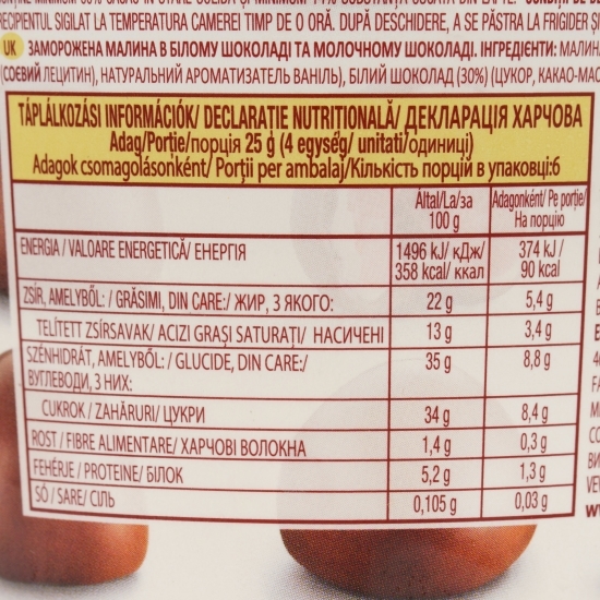 Zmeură în ciocolată albă și ciocolată cu lapte 150g