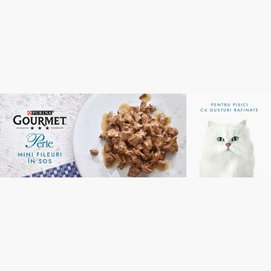 Hrană umedă pentru pisici, 4 x 85g, Perle cu vită/pui/iepure/somon în sos