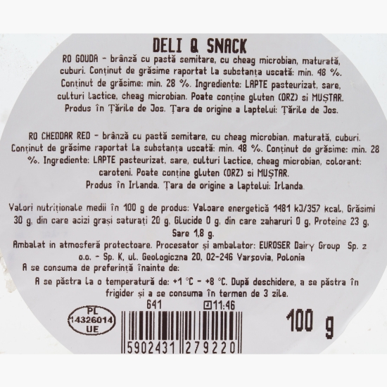 Snack cuburi de brânză gouda și cheddar roșu 100g