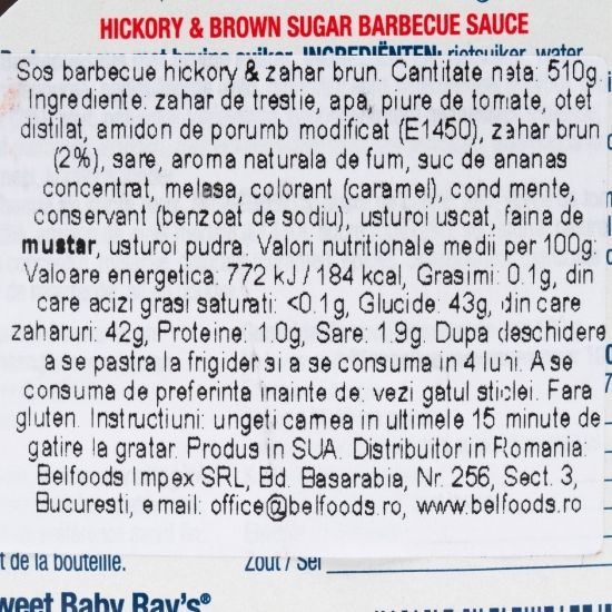 Sos Hickory & Brown Sugar -BBQ, 510g