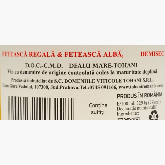 Vin alb demisec Fetească Regală & Fetească Albă, 12.9%, 0.75l