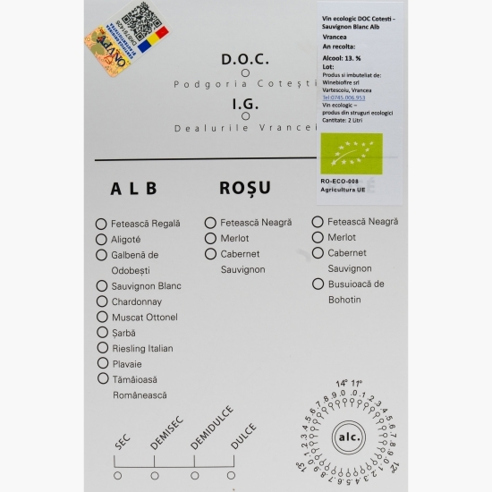 Vin alb eco Sauvignon Blanc, 13%, bag in box 2l