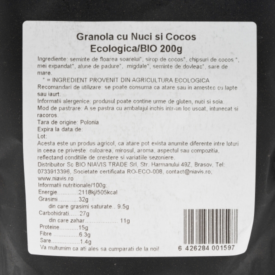 Granola cu nuci și cocos ecologică 200g