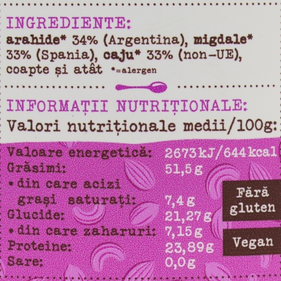 Cremă tartinabilă din arahide, migdale și caju 360g
