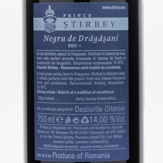 Vin roșu sec Negru de Drăgășani, 14%, 0.75l