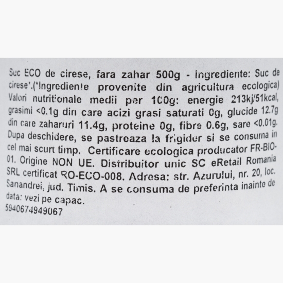 Suc eco de cireșe, fără zahăr 500ml