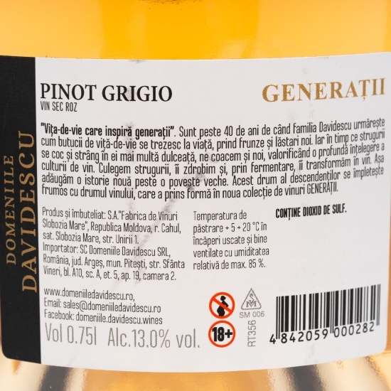 Vin rose sec Generații Pinot Grigio, 13%, 750ml
