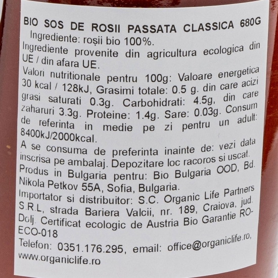 Sos de roșii eco Passata classica 680g
