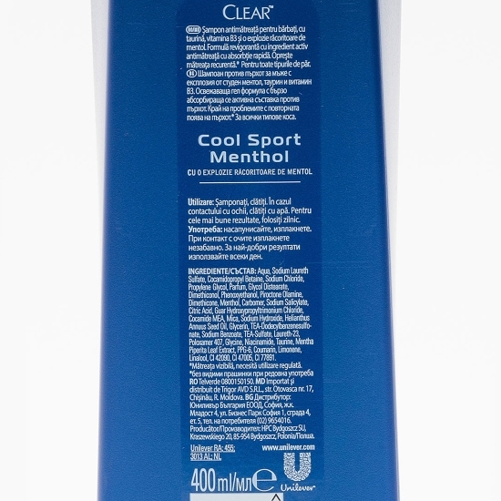 Șampon antimătreață pentru bărbați Cool Sport Menthol 400ml