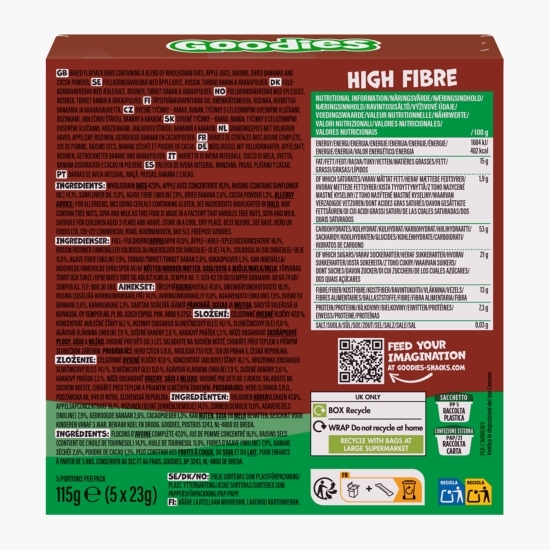 Batoane duo din ovăz integral cu cacao și banană, +3 ani, 5x23g