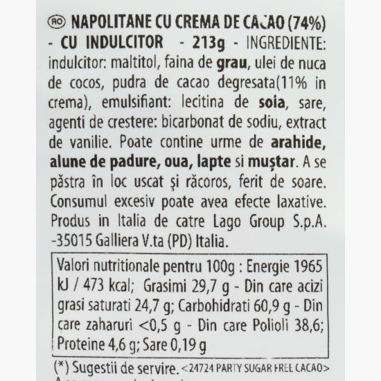 Napolitane cu cremă de cacao fără zahăr 213g