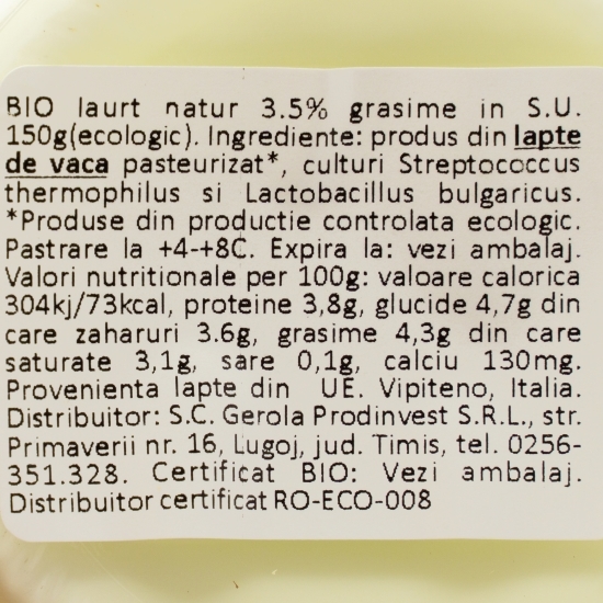 Iaurt natur eco cu 3.5% grăsime 150g