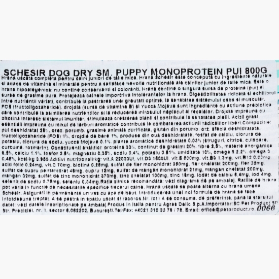 Hrană uscată pentru câini juniori de talie mică, 800g, Small Puppy Monoprotein cu pui