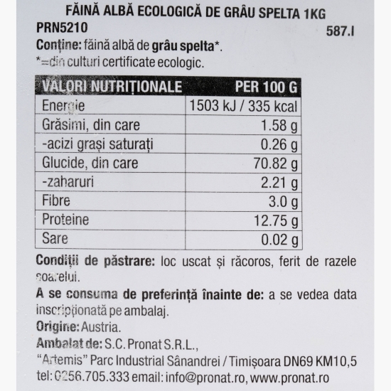 Făină eco albă din grâu spelta triticum 1kg