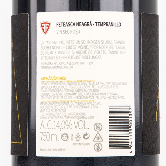 Vin roșu sec Fetească Neagră, 14%, 0.75l