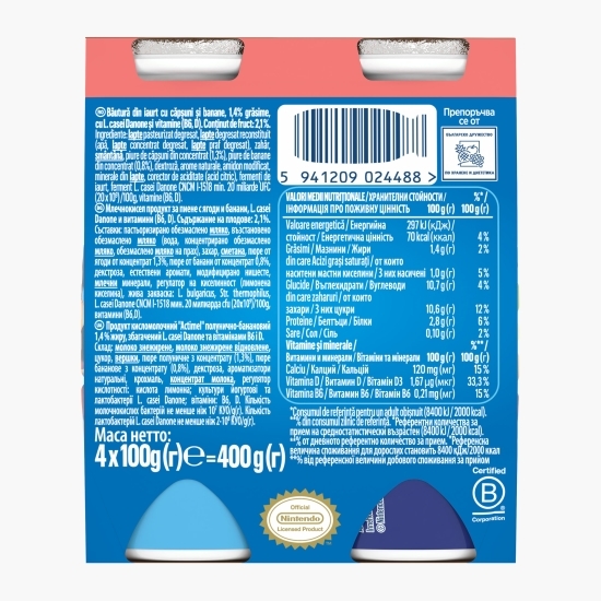 Iaurt de băut cu căpșuni și banane 4x100g