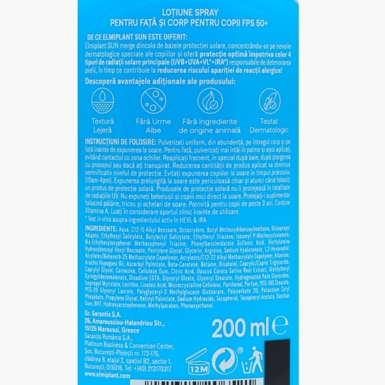 Loțiune spray cu protecție solară Kids, SPF 50+, 200ml