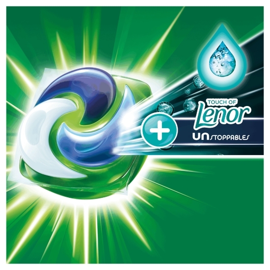 Detergent de rufe  capsule All in One Pods + Touch of Lenor Unstoppables, 45 spălări