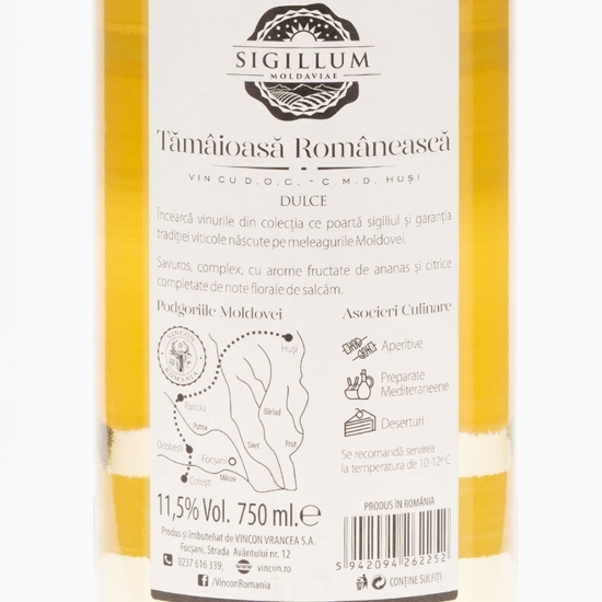 Vin alb dulce Tămâioasă Românească,11.5%, 0.75l