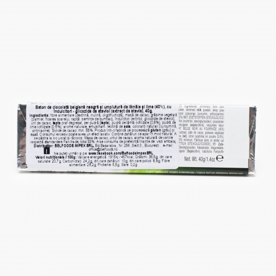 Baton stevia ciocolată neagră, lămâie și lime fără zahăr 40g
