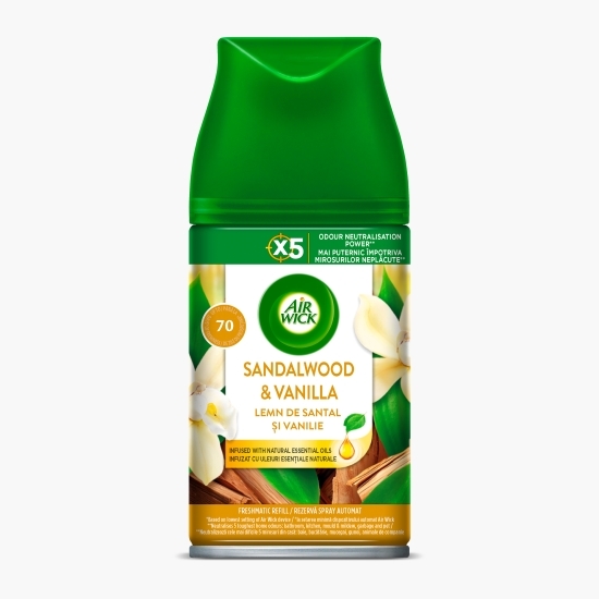Rezervă spray odorizant automat de cameră Freshmatic Lemn de Santal & Vanilie, 250ml