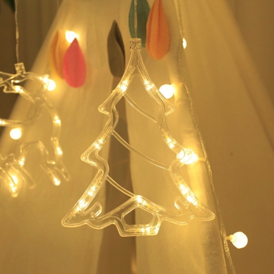 Decorațiune de Crăciun luminoasă în formă de brad, cu ventuză, 21x13 cm