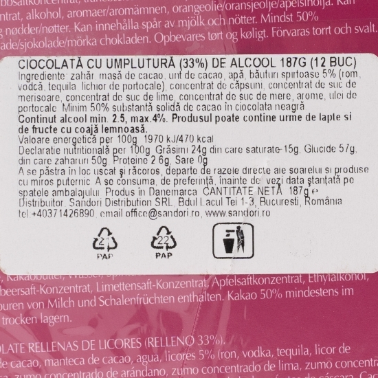 Praline Chocolate Cocktails 187g (12 buc)