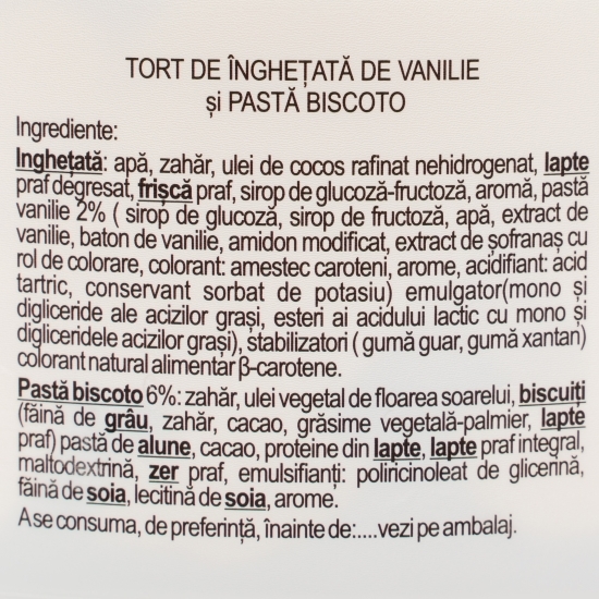 Tort înghețată vanilie și pastă biscoto 800g