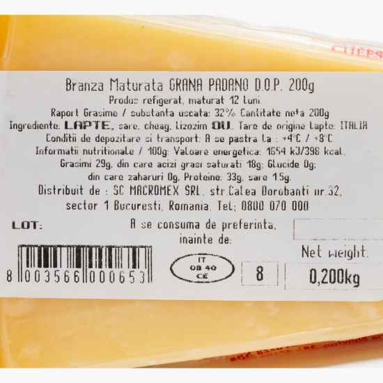 Brânză Grana Padano maturată 12 luni DOP 200g