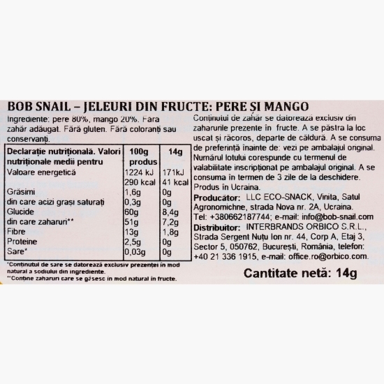 Jeleuri naturale din pară și mango fără zahăr adăugat 14g