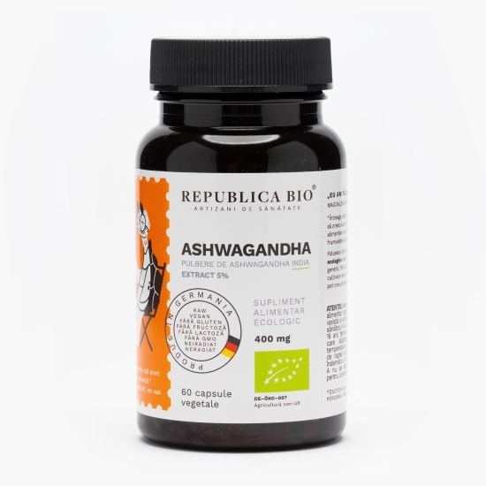 Ashwagandha ecologică extract 5% 400mg, 60 capsule vegetale