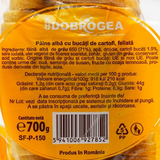 Pâine cu cartofi feliată 700g