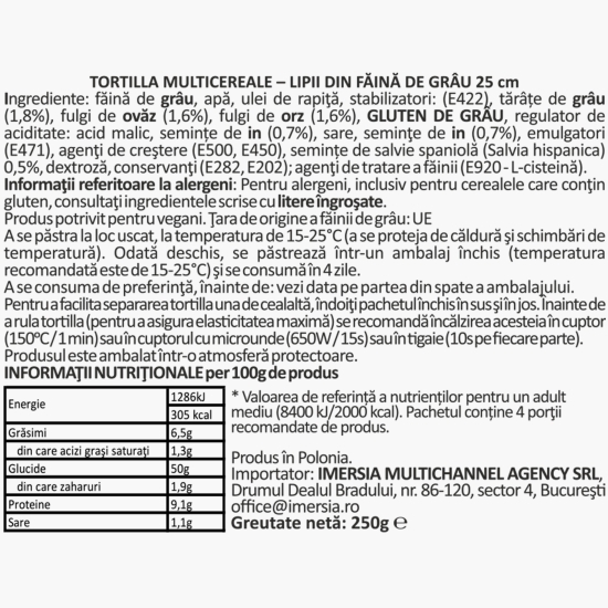 Lipii Tortilla Wraps Multicereale 4x62,5g, 250g