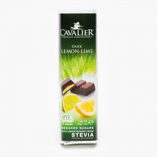 Baton stevia ciocolată neagră, lămâie și lime fără zahăr 40g