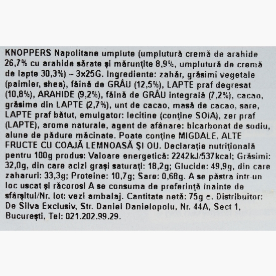 Napolitane cu cremă de lapte și arahide 3x25g