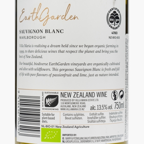 Vin eco alb sec EarthGarden Sauvignon Blanc, 13.5%, 0.75l