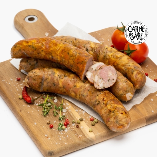 Cârnați cu busuioc afumați cu lemn de cireș și măr 500g