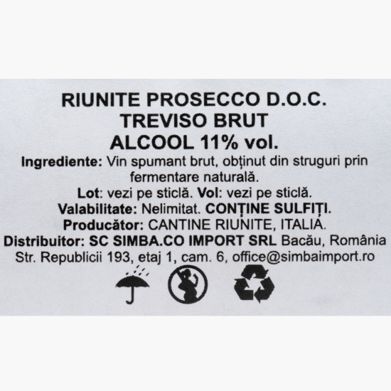 Vin spumat alb brut Prosecco DOC, 11%, 0.75l