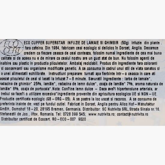 Ceai eco Lămâie & Ghimbir Superstar, 20 plicuri, 50g
