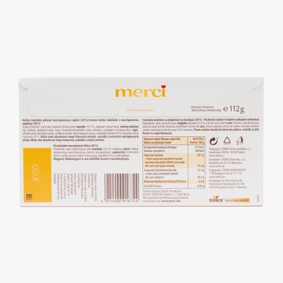 Tablete de ciocolată amăruie cu marțipan 112g, 4 buc