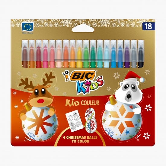 Markere colorate ultralavabile Kids, ediție de Crăciun 18 buc