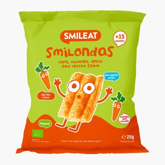 Chipsuri eco din porumb, năut, linte și morcov Smilondas, +15 luni, 25g
