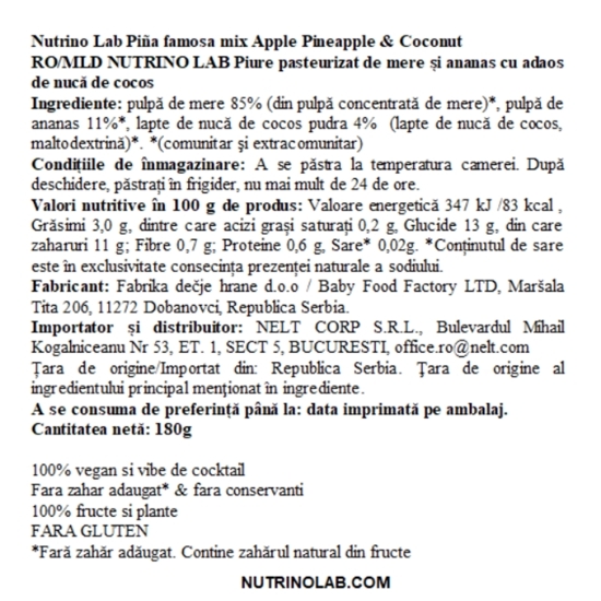Piure de măr, ananas și nucă de cocos Pina Famosa Mix 180g