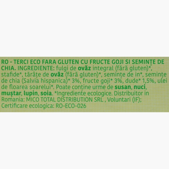 Porridge fulgi de ovăz eco cu goji și chia, fără zahăr adăugat, 400g