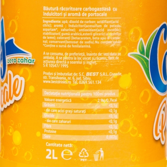 Băutură carbogazoasă portocală fără zahăr 2l