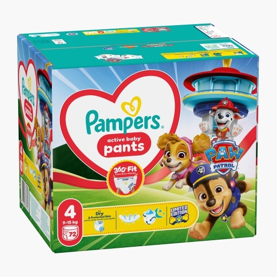 Scutece chiloțel Active Baby Pants Patrula Cățelușilor, mărimea 4, 9-15 kg, 72 buc