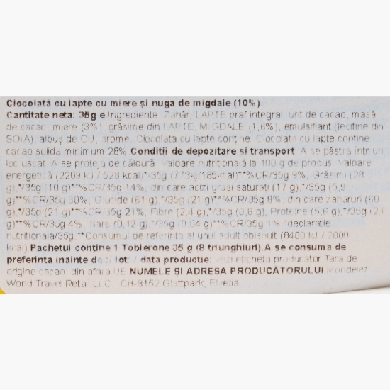 Ciocolată cu lapte, miere și nuga cu migdale 35g