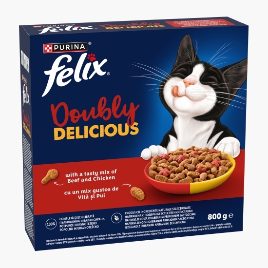 Hrană uscată pentru pisici Adult, 800g, Doubly Delicious, cu vită, pui și sfeclă roșie
